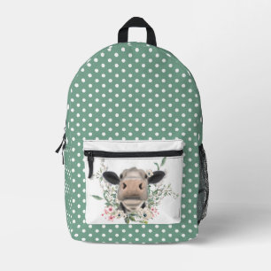 cow nose kiss flowers watercolor grey farm animal printed backpack