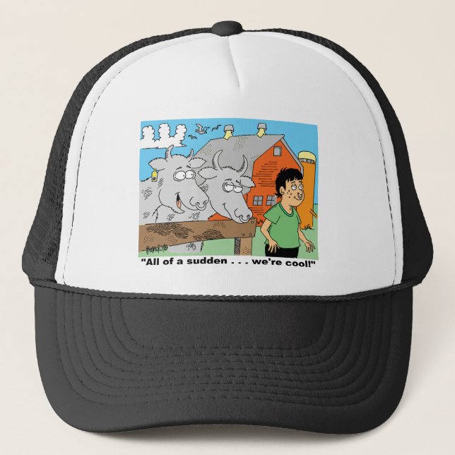 COW / NOSE RING / FARMER CARTOON GIFTWARE TRUCKER HAT (Front)
