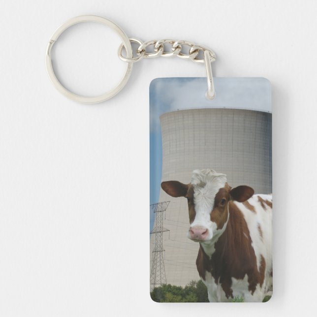 Cow & Nuclear Power Cooling Tower Key Chain (Front)
