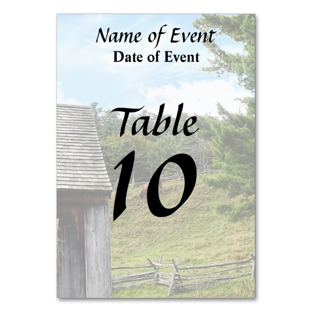 Cow on Hill Table Number (Back)