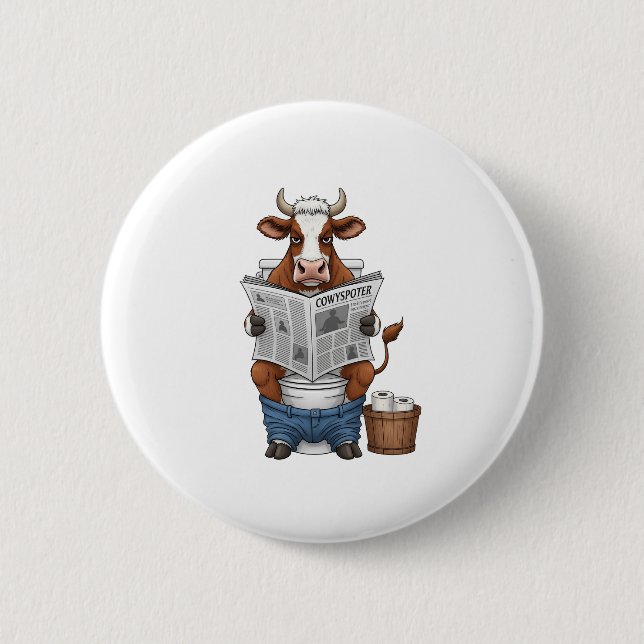 Cow on Toilet PNG, Funny Farm Animal 6 Cm Round Badge (Front)