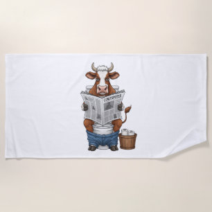 Cow on Toilet PNG, Funny Farm Animal Beach Towel