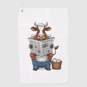 Cow on Toilet PNG, Funny Farm Animal Golf Towel