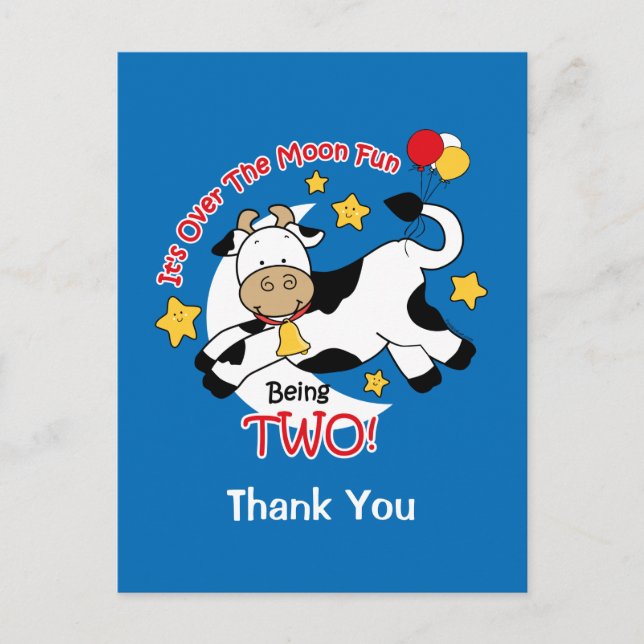 Cow Over Moon 2nd Birthday Thank You Postcard (Front)