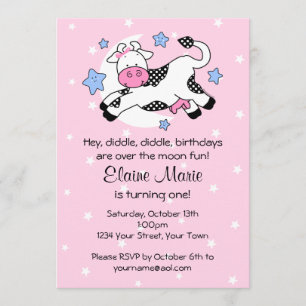 Cow Over Moon Baby Birthday Invitation