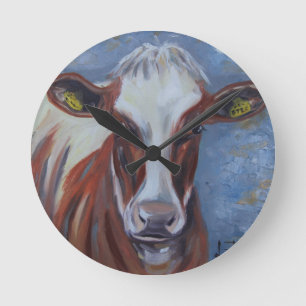 Cow Painting, Cow Decor, Cow Art, Dairy Cow Round Clock