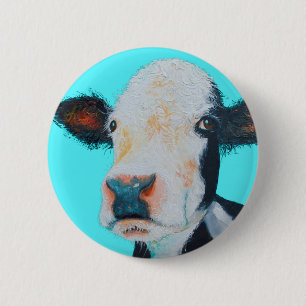 Cow painting on blue background 6 cm round badge
