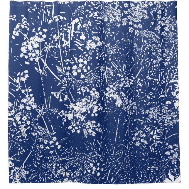 Cow Parsley Cyanotype Style Shower Curtain (Front)