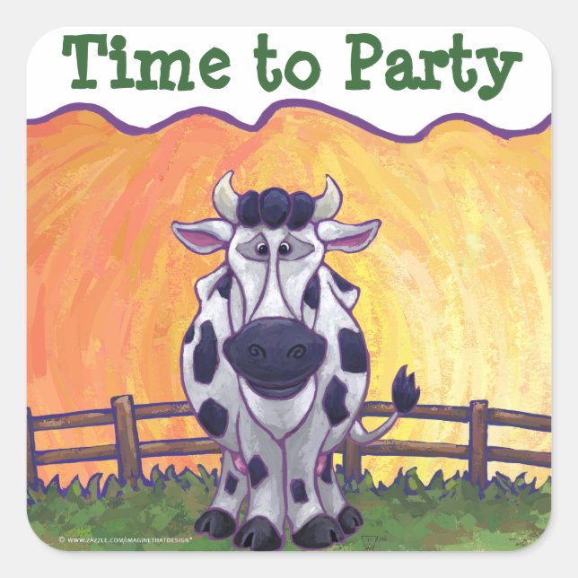 Cow Party Centre Square Sticker (Front)