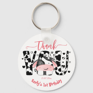 Cow party pink cow thank you favor key ring