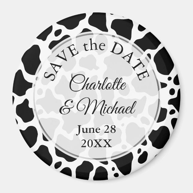 Cow Pattern Background Save the Date Magnet (Front)