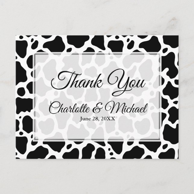 Cow Pattern Background Wedding Thank You Postcard (Front)