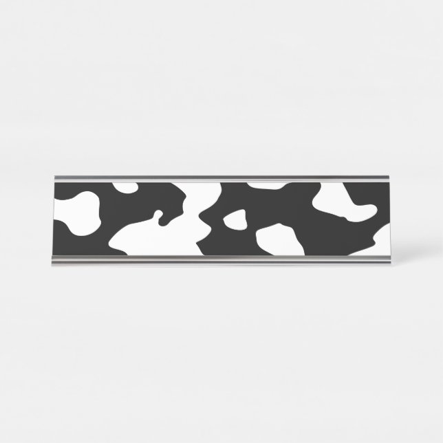 Cow Pattern Black and White Desk Name Plate (Front)