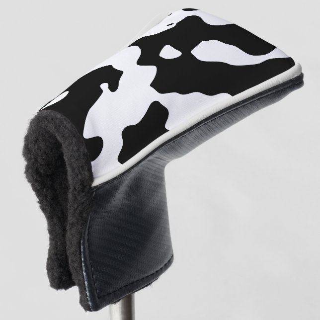 Cow Pattern Black and White Golf Head Cover (3/4 Front)