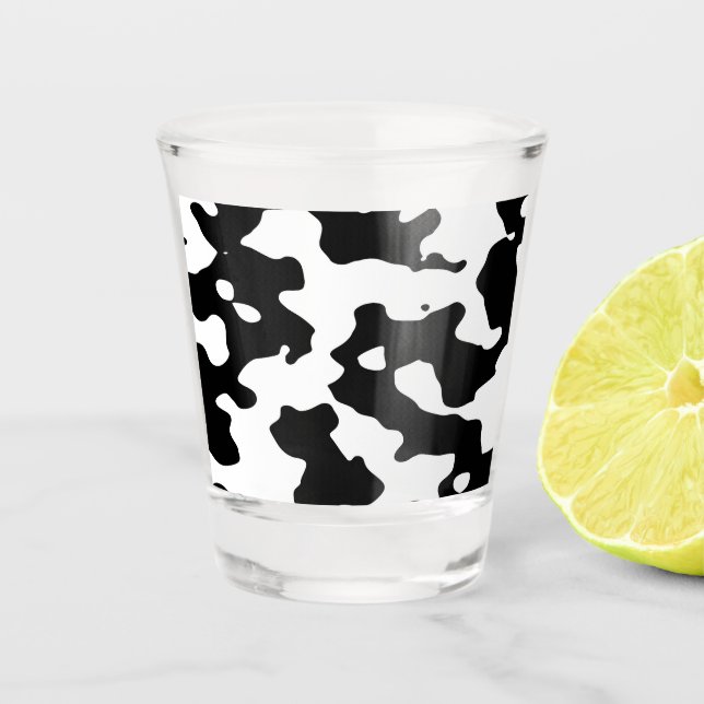 Cow Pattern Black and White Shot Glass (Front)