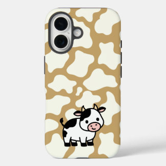 Cow Pattern in White on Light Brown with Cow iPhone 16 Case