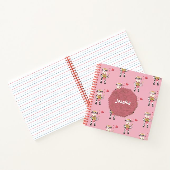 Cow pattern kid pink handwriting practice notebook (Inside)