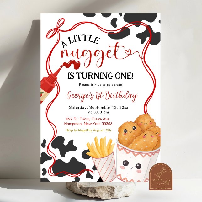 Cow Pattern Nugget Fast Food First Birthday Invitation (Creator Uploaded)