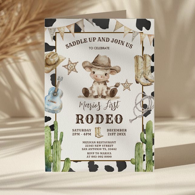 Cow Pattern Wild West My First Rodeo Birthday  Invitation (Creator Uploaded)