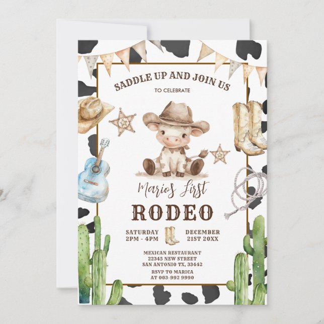 Cow Pattern Wild West My First Rodeo Birthday  Invitation (Front)