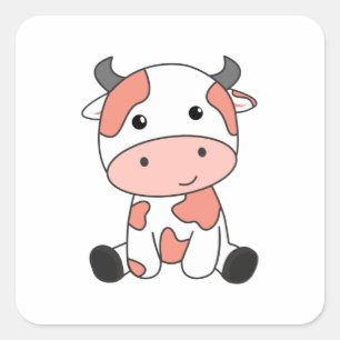 Cow Peach Kawaii Retro Japanese Peaches Cows Square Sticker