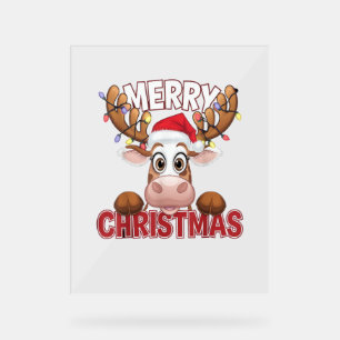 Cow Peek-a-Boo Merry Christmas  Acrylic Sign