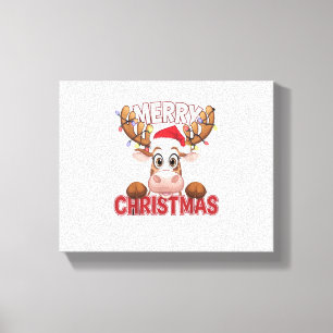 Cow Peek-a-Boo Merry Christmas Canvas Print