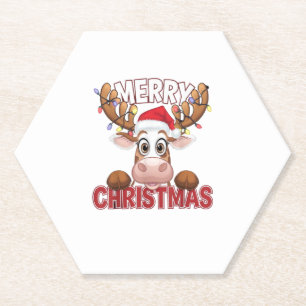 Cow Peek-a-Boo Merry Christmas  Paper Coaster