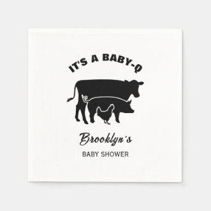 Cow Pig Chicken BabyQ BBQ Baby Shower Black White Napkin
