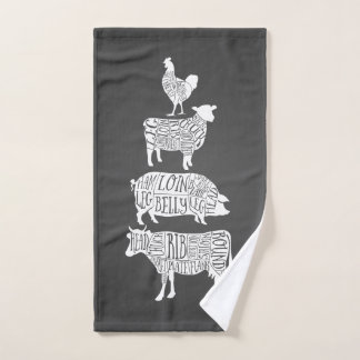 cow pig chicken butcher meat cuts art small holder hand towel