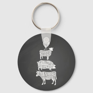 cow pig chicken butcher meat cuts art small holder key ring