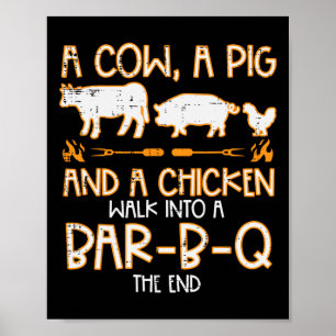 Cow Pig Chicken Walk R B Q Bbq Rbecue Grilling Men Poster