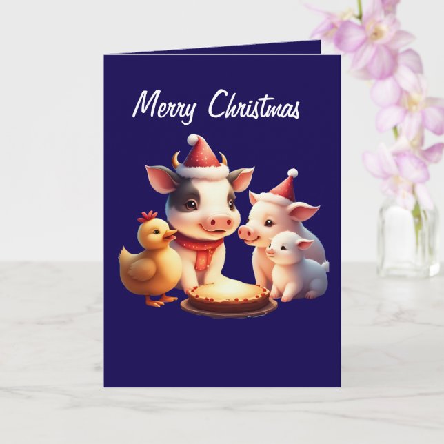 cow, pig, lamb and chicken Folded Greeting Card (Orchid)