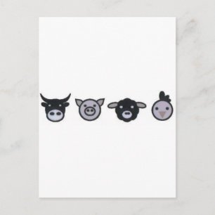 cow pig sheep chicken postcard