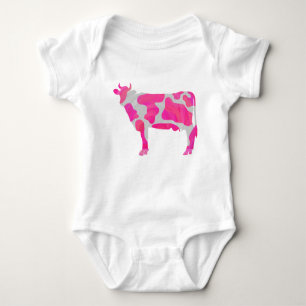 Cow Pink and White Silhouette Baby Bodysuit