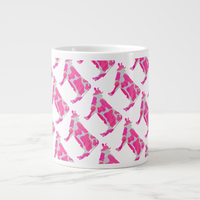 Cow Pink and White Silhouette Large Coffee Mug (Front)