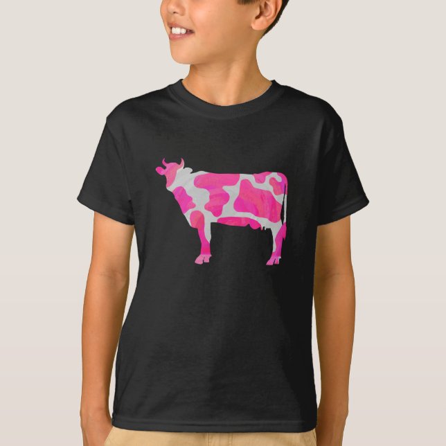 Cow Pink and White Silhouette T-Shirt (Front)