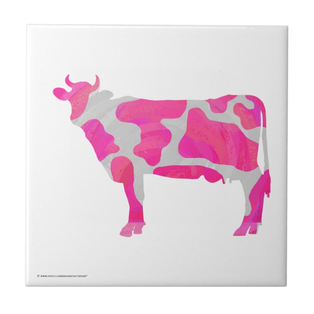 Cow Pink and White Silhouette Tile (Front)