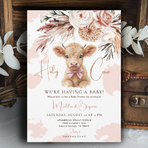 Cow Pink Bow Country Western Cowboy Baby Shower Invitation