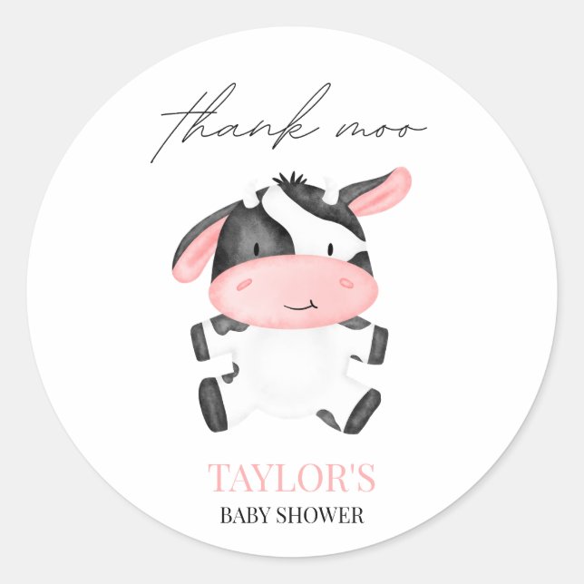 Cow Pink Pattern Farm Rustic Country Baby Shower G Classic Round Sticker (Front)