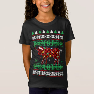 Cow Plaid Red Ugly Christmas Santa Xmas Light Paja T-Shirt