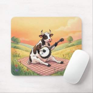 Cow Playing a Banjo on a Blanket Mouse Pad