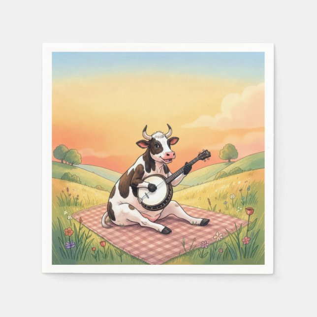 Cow Playing a Banjo on a Blanket Napkin (Front)