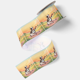 Cow Playing a Banjo on a Blanket Satin Ribbon
