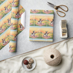 Cow Playing a Banjo on a Blanket Wrapping Paper