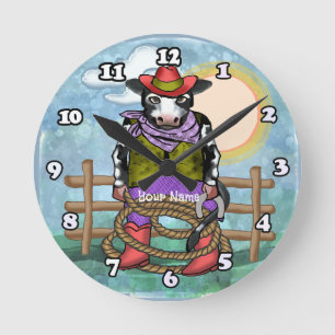 Cow Poke Round Clock