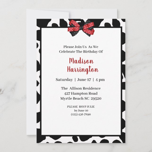 Cow Print  Birthday Invitation (Front)