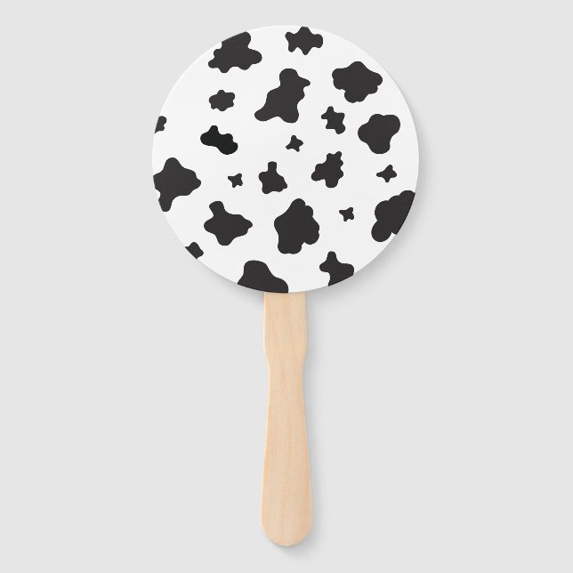 Cow Print Black and White Hand Fan (Front)