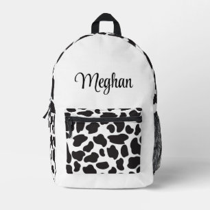 Cow Print Black and White Spots with Name Printed Backpack