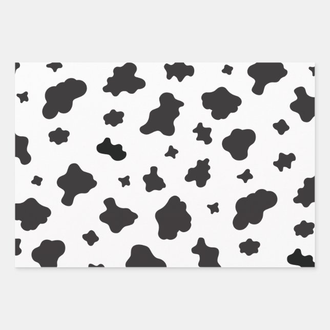Cow Print Black and White Wrapping Paper Sheet (Front)